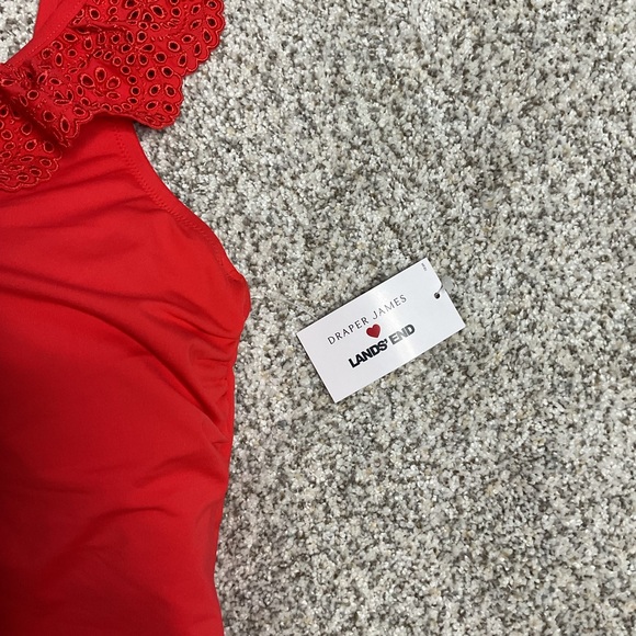 Draper James Ruffle V-Neck Floral One Piece Swimsuit Orange Sz 14 Beach Summer - Picture 7 of 10